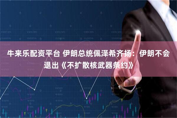 牛来乐配资平台 伊朗总统佩泽希齐扬：伊朗不会退出《不扩散核武器条约》