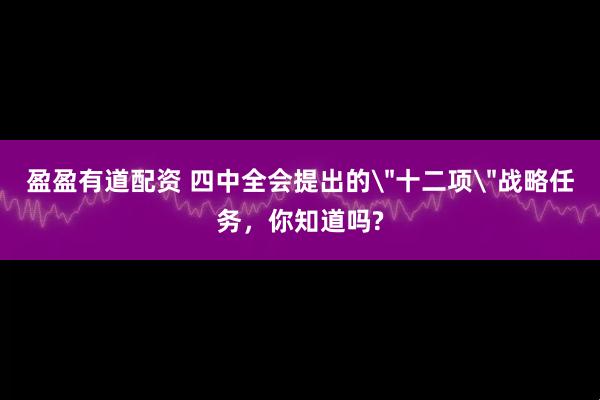 盈盈有道配资 四中全会提出的＂十二项＂战略任务，你知道吗?